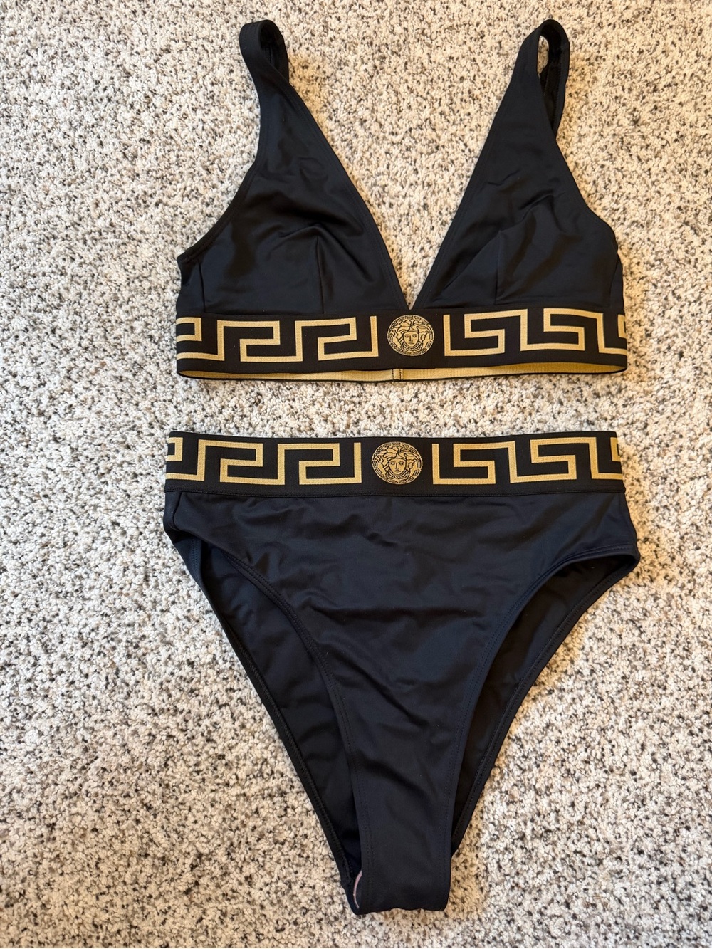 Versace Black Bikini Set with Gold Greca Trim